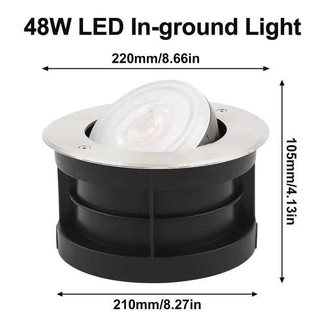 Alt view image 2 of 7 - SAMVOL Angle-Adjustable Led Inground Light for Gardens-Outdoor LED Well Lights,Landscape Pathway In-Ground Lighting Fixtures,Buried lamp,Low Voltage,IP65, Stainless Steel (48 Watts)