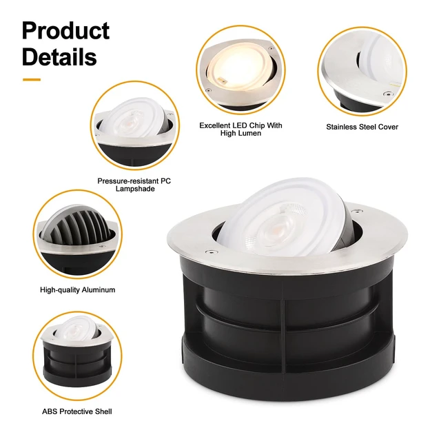 Alt view image 3 of 7 - SAMVOL Angle-Adjustable Led Inground Light for Gardens-Outdoor LED Well Lights,Landscape Pathway In-Ground Lighting Fixtures,Buried lamp,Low Voltage,IP65, Stainless Steel (48 Watts)