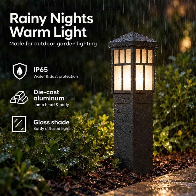 Alt view image 3 of 7 - LL LIGHTING LIVING Low Voltage Bollard Path Lights Black 2 Pack | 0.6W 22LM 3200K Warm White LED Metal Body Glass Shade Ground Stake Quick Connector