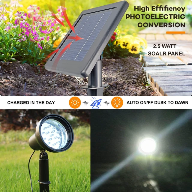 Alt view image 2 of 7 - Solar Spot Lights Outdoor Waterproof for Flag Landscape 16.4Ft Wire | Separate Panel,2 Installation Ways,Dusk to Dawn,Auto On/off,Solar Powered Led Flood Light for Garden Yard Tree Pathway,5500K