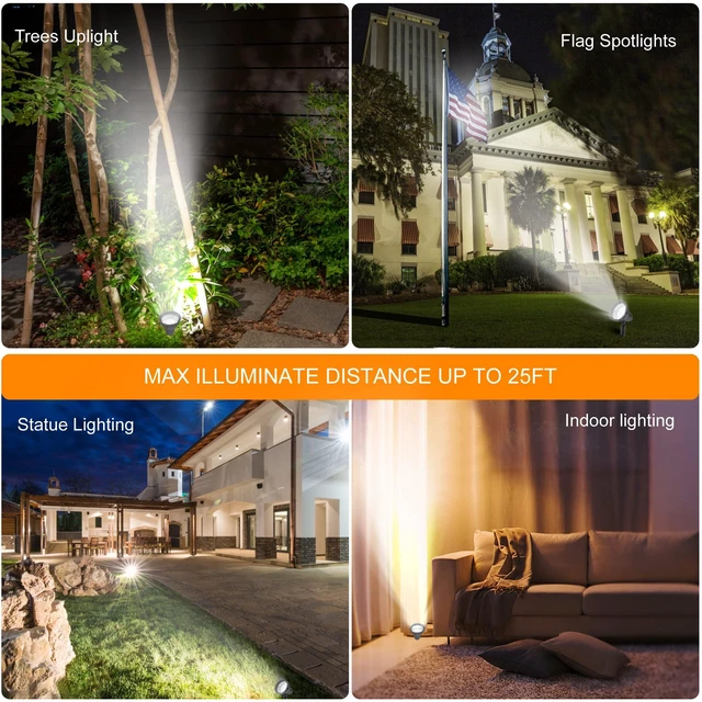 Alt view image 4 of 7 - Solar Spot Lights Outdoor Waterproof for Flag Landscape 16.4Ft Wire | Separate Panel,2 Installation Ways,Dusk to Dawn,Auto On/off,Solar Powered Led Flood Light for Garden Yard Tree Pathway,5500K