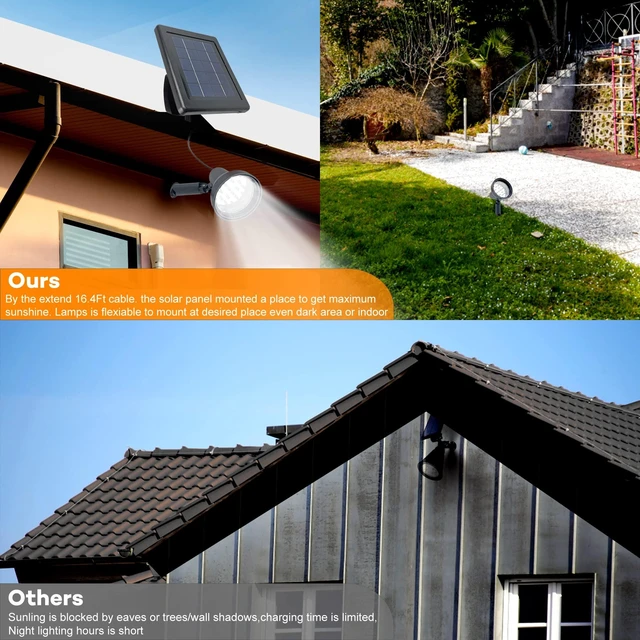 Alt view image 3 of 7 - Solar Spot Lights Outdoor Waterproof for Flag Landscape 16.4Ft Wire | Separate Panel,2 Installation Ways,Dusk to Dawn,Auto On/off,Solar Powered Led Flood Light for Garden Yard Tree Pathway,5500K