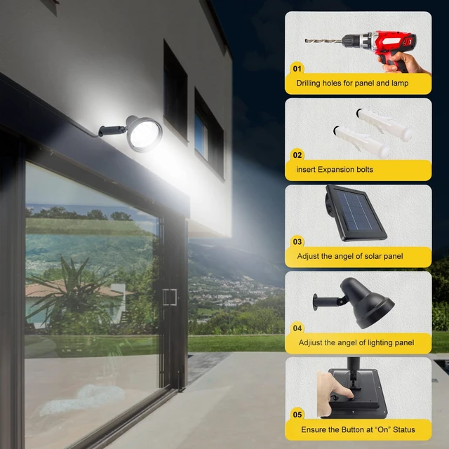 Alt view image 7 of 7 - Solar Spot Lights Outdoor Waterproof for Flag Landscape 16.4Ft Wire | Separate Panel,2 Installation Ways,Dusk to Dawn,Auto On/off,Solar Powered Led Flood Light for Garden Yard Tree Pathway,5500K