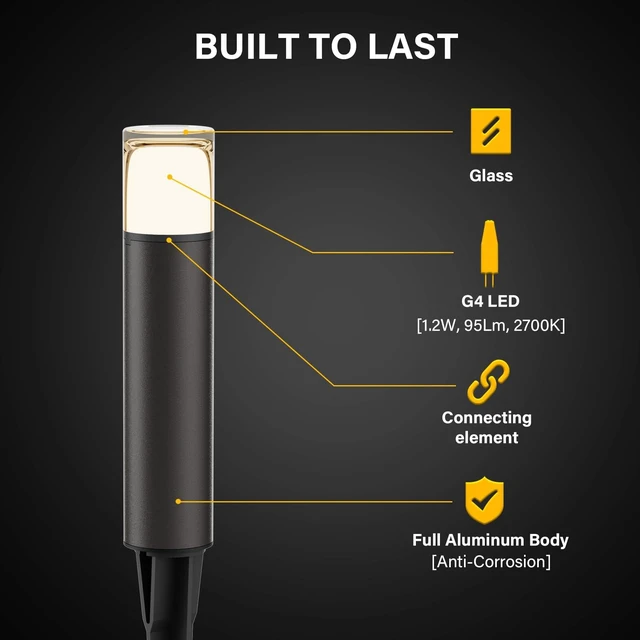 Alt view image 3 of 7 - GOLDEN STAR Low Voltage Bollard Path Lights 12V G4 LED 1.2W, 2Pack | 12V LED Bollard Path Lights, 95LM, 2700K Warm White Landscape Lighting with Stake & Connector for Garden, Bronze Finish