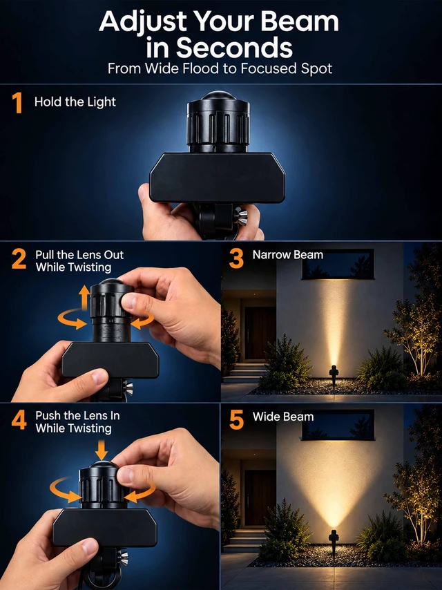 Alt view image 4 of 7 - Solar Spot Lights Outdoor, 10-60° Adjustable Beam Width, 2 Pack | Separate Solar Panel, 3000K/4500K/6500K, 2 Brightness Levels, IP66 Waterproof, Auto On/Off, for Trees, Flags, House Exteriors
