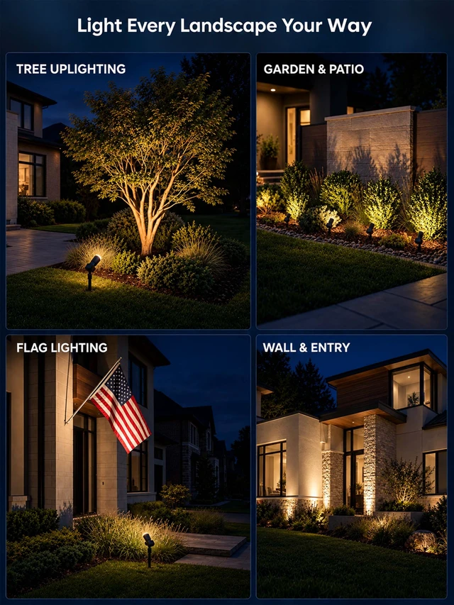 Alt view image 7 of 7 - Solar Spot Lights Outdoor, 10-60° Adjustable Beam Width, 2 Pack | Separate Solar Panel, 3000K/4500K/6500K, 2 Brightness Levels, IP66 Waterproof, Auto On/Off, for Trees, Flags, House Exteriors