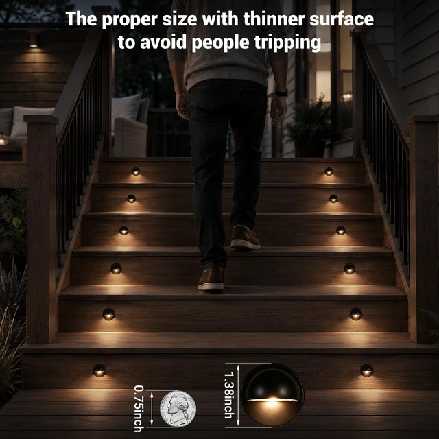 Alt view image 3 of 7 - Low Voltage LED Recessed Deck Lights Kit Outdoor Landscape Lighting | DC12V IP67 Waterproof 1.38 Warm White 0.4W for Garden Yard Step Riser Stair Decoration (16Pack warm white)
