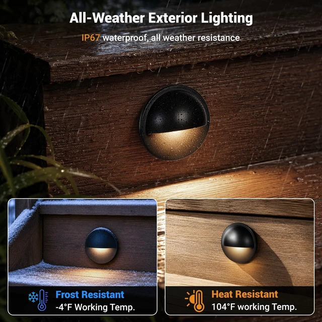 Alt view image 4 of 7 - Low Voltage LED Recessed Deck Lights Kit Outdoor Landscape Lighting | DC12V IP67 Waterproof 1.38 Warm White 0.4W for Garden Yard Step Riser Stair Decoration (16Pack warm white)