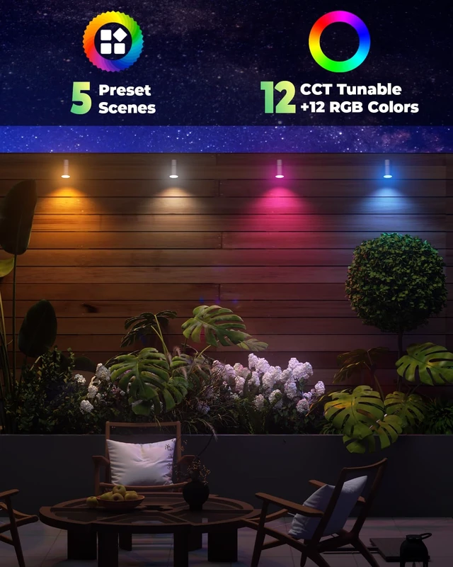 Alt view image 4 of 7 - Makergroup 12V Low Voltage Landscape Light for Down Light Tree Lights, Remote Control RGBW MR16 LED Bulb, RGB+CCT Tunable 2700K-6500K, IP65 Waterproof Spotlight for Outdoor Garden Yard Fence (Black)