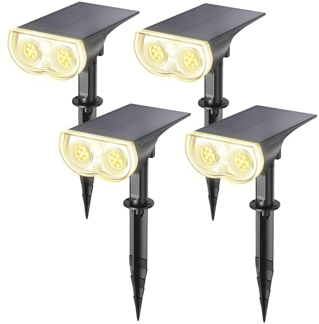Main image of Linkind Solar Lights Outdoor Waterproof LED Spotlights Warm White 4 Pack | Starray, 3 Lighting Modes, 650LM, 3000K, Dusk to Dawn, In-Ground Wall-Mounted for Landscape Yard Garden Tree Flag Pathway