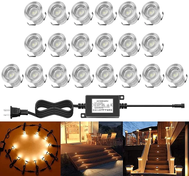 Main image of QACA Recessed LED Deck Lighting Kits 12V Low Voltage Warm White Waterproof IP67,Led In Ground Lighting for Steps,Stair,Patio,Floor,Pool Deck,Kitchen,Outdoor LED Landscape Lighting(20Pack)