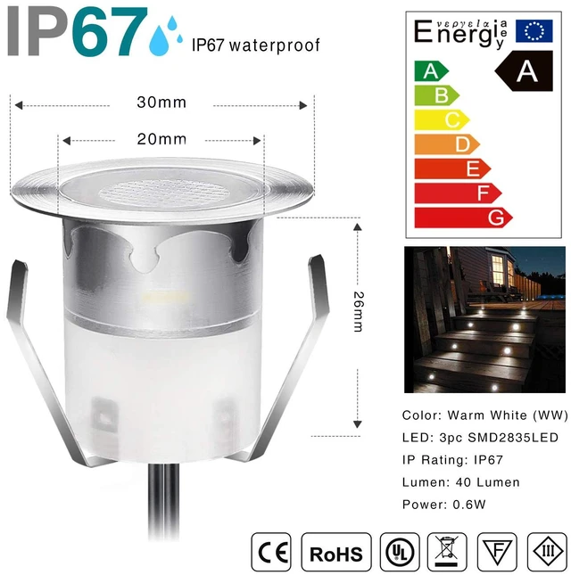Alt view image 2 of 2 - QACA Recessed LED Deck Lighting Kits 12V Low Voltage Warm White Waterproof IP67,Led In Ground Lighting for Steps,Stair,Patio,Floor,Pool Deck,Kitchen,Outdoor LED Landscape Lighting(20Pack)