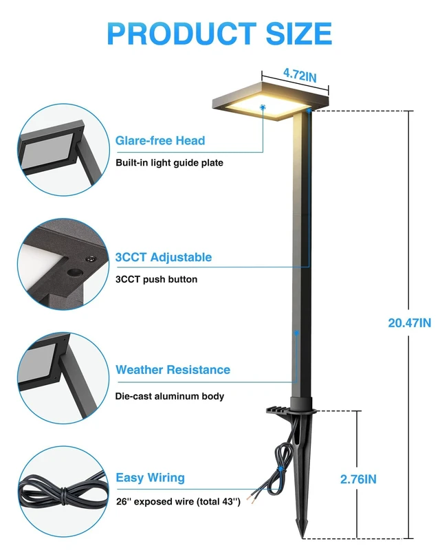 Alt view image 7 of 7 - SUNVIE 3CCT Low Voltage Pathway Lights Wired Pathway Lights Outdoor 5W 3000K Anti Glare LED Low Voltage Landscape Lighting Waterproof Landscape Path Lights for Walkway Backyard Garden Patio, 4 Pack