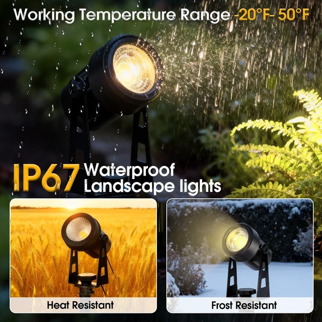 Alt view image 3 of 7 - CPLIRIS Outdoor Landscape Lighting, LED Spot Lights Kit for Garden, Yard, House, Lawn, Tree, Flags, Fence Use, Warm White 2700k-3300k, IP67 Waterproof & Connectable - 6 Pack