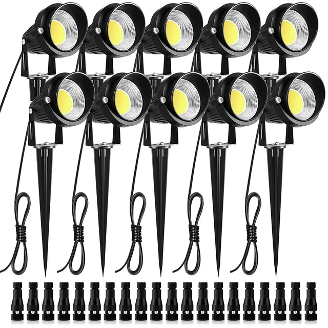 Main image of ZUCKEO Low Voltage Landscape Lights LED Landscape Lighting with Connectors, 10W 12V 24V Outdoor Spotlights Waterproof Garden Flood Pathway Yard Lights 1000LM Daywhite Light(10Pack with Connector)
