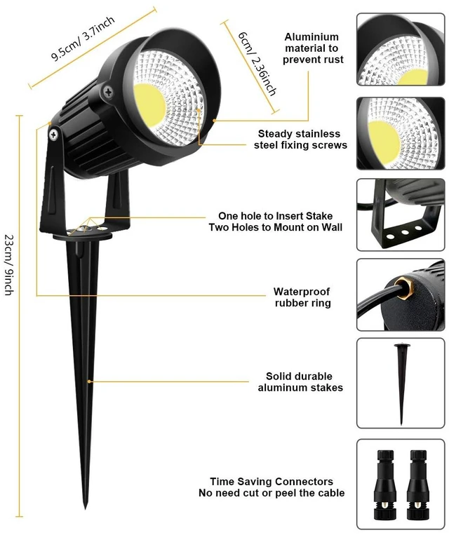 Alt view image 3 of 7 - ZUCKEO Low Voltage Landscape Lights LED Landscape Lighting with Connectors, 10W 12V 24V Outdoor Spotlights Waterproof Garden Flood Pathway Yard Lights 1000LM Daywhite Light(10Pack with Connector)
