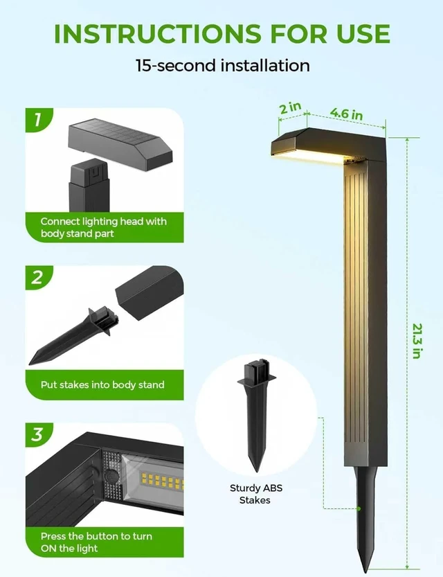 Alt view image 6 of 6 - COXSENI Solar Pathway Lights Outdoor,3 Color Temperatures,20 LEDs,8 Pack | Clear Tempered Glass Solar Panel,IP65 Waterproof,Bright Led Landscape Lighting,Yard,Walkway,Driveway,Patio,Lawn,Auto On Off