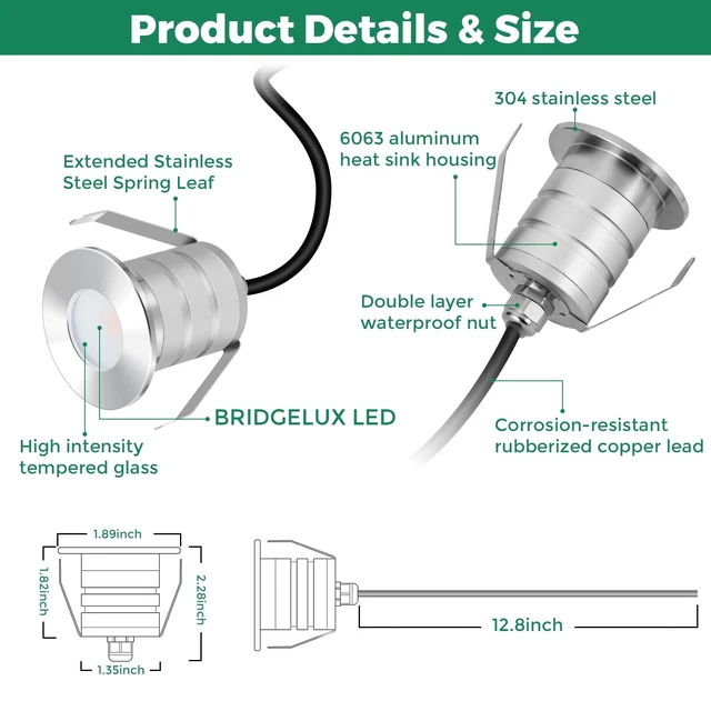 Alt view image 4 of 7 - Gardencoin Outdoor Recessed LED Lights, 3 Watt Soffit & Deck Riser Lighting Flush Mount, 12V-24V Low Voltage Landscape In Ground Well Light, IP67 Waterproof, 3000K Warm White, 6 Pack