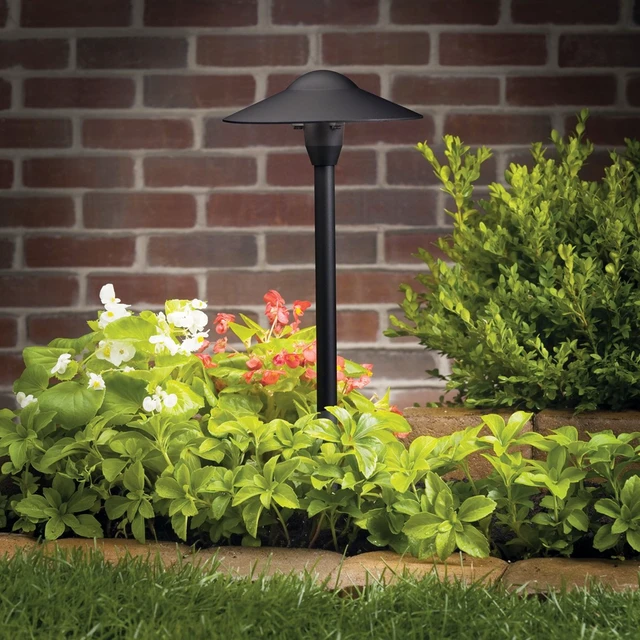 Alt view image 2 of 3 - Kichler 12V Landscape Path Light, Textured Black | Dome design illuminates walkways, gardens, and landscape beds (8.25" x 21"), 15310BKT