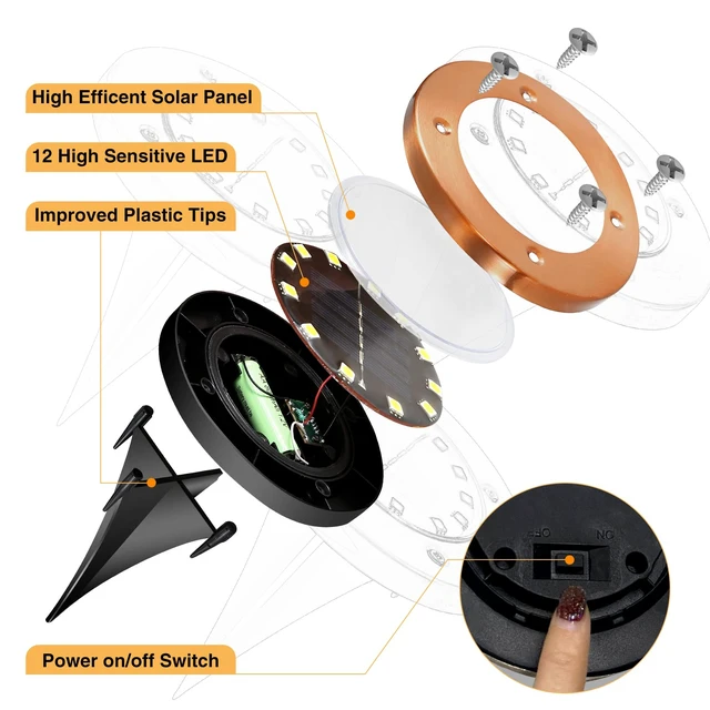 Alt view image 3 of 7 - HOFLYW Outdoor In-Ground Lights Solar Disc Lights Outdoor Solar Garden Lights | Outdoor Puck Lights Waterproof In Ground Solar Landscape Light 8 Pack 12 led for Pathway Yard Patio Walkway