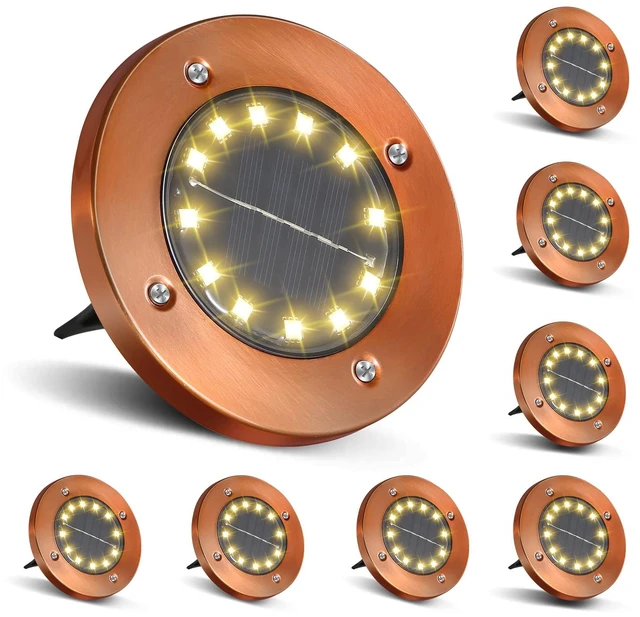 Main image of HOFLYW Outdoor In-Ground Lights Solar Disc Lights Outdoor Solar Garden Lights | Outdoor Puck Lights Waterproof In Ground Solar Landscape Light 8 Pack 12 led for Pathway Yard Patio Walkway