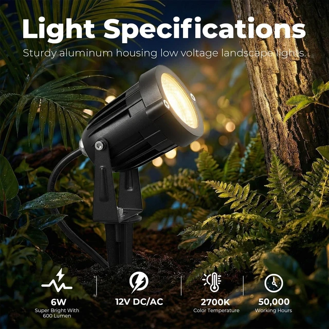 Alt view image 2 of 7 - Elenora All-in-One Low Voltage Landscape Lighting Kit, 6W Landscape Spotlights with 80W Transformer & 80FT Wire & Connectors, 2700K Warm White LED Spot Lights Waterproof for Yard Garden Tree, 8 Pack