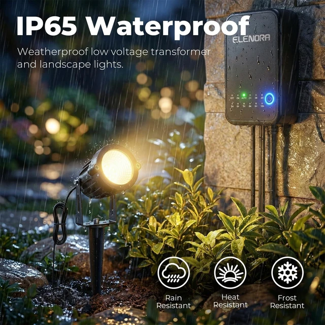 Alt view image 3 of 7 - Elenora All-in-One Low Voltage Landscape Lighting Kit, 6W Landscape Spotlights with 80W Transformer & 80FT Wire & Connectors, 2700K Warm White LED Spot Lights Waterproof for Yard Garden Tree, 8 Pack