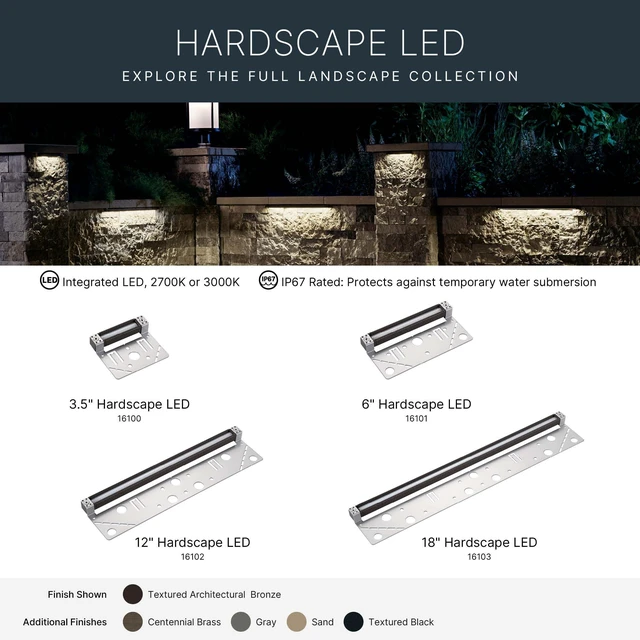 Alt view image 4 of 4 - Kichler Hardscape Light, 6 in., 12V LED, 2700K, Architectural Bronze | 2700K Warm White, Low Voltage, Integrated LED, Outdoor Rated, Textured Architectural Bronze, Accent Lighting, 16101AZT27