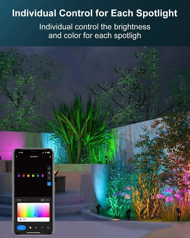 Alt view image 3 of 7 - Ligency Smart Low Voltage Landscape Lights, 4-Pack RGBW Color Changing | Outdoor Spotlights, Alexa & Google Control, IP65 Waterproof, For Trees, Garden, Yard, Pathway & Holiday