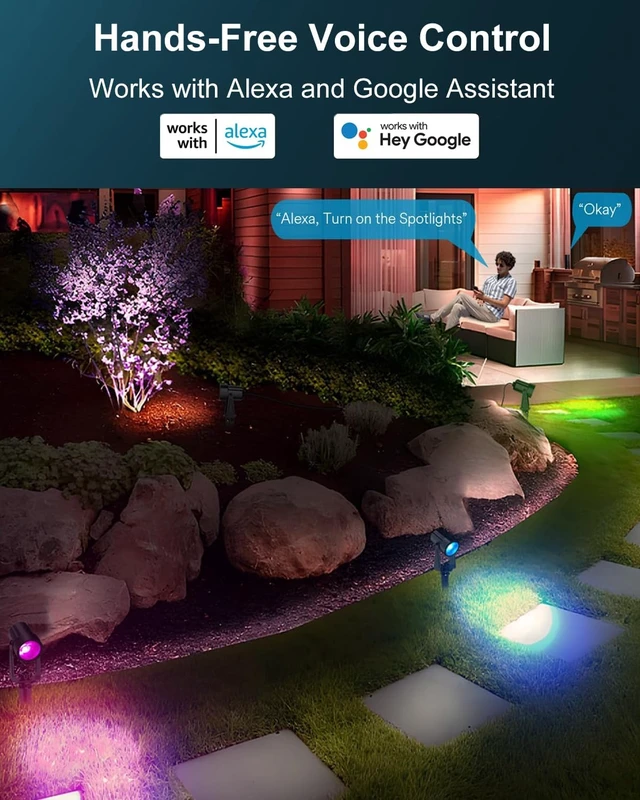 Alt view image 4 of 7 - Ligency Smart Low Voltage Landscape Lights, 4-Pack RGBW Color Changing | Outdoor Spotlights, Alexa & Google Control, IP65 Waterproof, For Trees, Garden, Yard, Pathway & Holiday