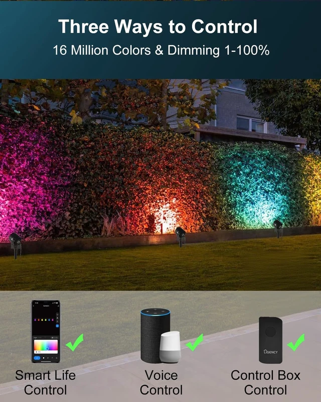 Alt view image 7 of 7 - Ligency Smart Low Voltage Landscape Lights, 4-Pack RGBW Color Changing | Outdoor Spotlights, Alexa & Google Control, IP65 Waterproof, For Trees, Garden, Yard, Pathway & Holiday