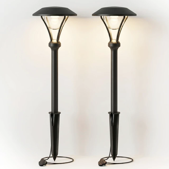 Main image of GOLDEN STAR Low Voltage LED Pathway Lights 12V 1W 60LM 3000K Black 2Pack | Landscape Lighting Celestial Outdoor Path Lights With Stakes Connectors For Walkways Gardens Yard Borders