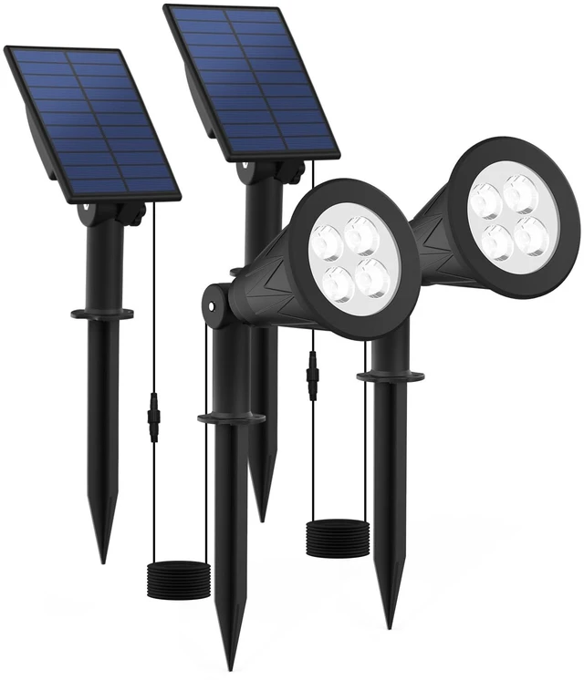Main image of T-SUNUS Solar Spotlights 2 Pack White 6000K IP65 Waterproof Separated Panel | 9.8ft cable, auto on/off, 2 Lighting Modes for Landscape Garden Flag Patio Yard Driveway Halloween Christmas