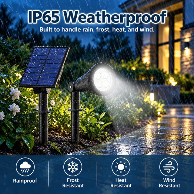 Alt view image 3 of 6 - T-SUNUS Solar Spotlights 2 Pack White 6000K IP65 Waterproof Separated Panel | 9.8ft cable, auto on/off, 2 Lighting Modes for Landscape Garden Flag Patio Yard Driveway Halloween Christmas