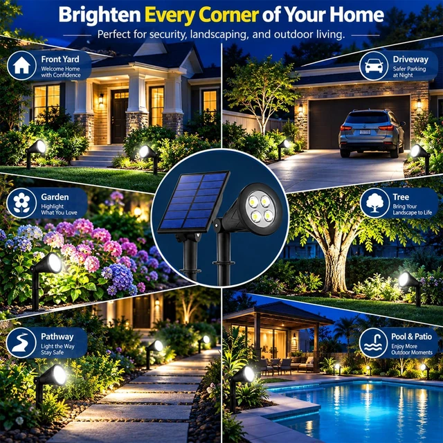 Alt view image 5 of 6 - T-SUNUS Solar Spotlights 2 Pack White 6000K IP65 Waterproof Separated Panel | 9.8ft cable, auto on/off, 2 Lighting Modes for Landscape Garden Flag Patio Yard Driveway Halloween Christmas