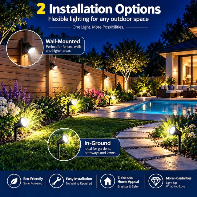 Alt view image 6 of 6 - T-SUNUS Solar Spotlights 2 Pack White 6000K IP65 Waterproof Separated Panel | 9.8ft cable, auto on/off, 2 Lighting Modes for Landscape Garden Flag Patio Yard Driveway Halloween Christmas