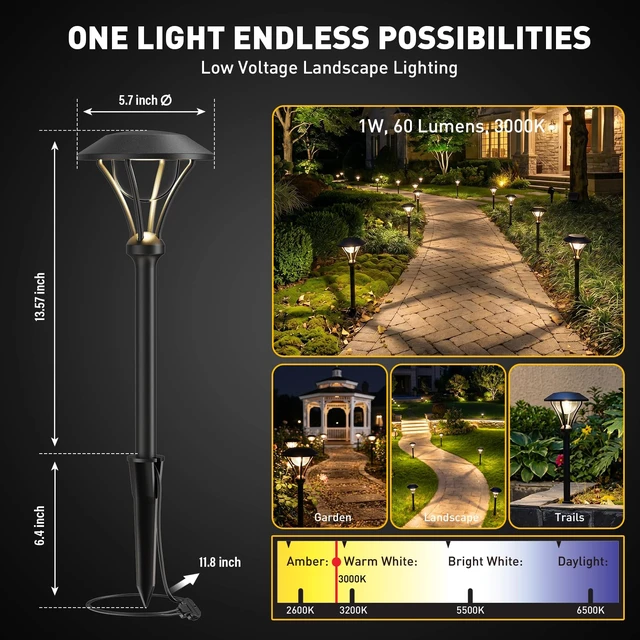 Alt view image 2 of 7 - GOLDEN STAR Low Voltage LED Pathway Lights 12V 1W 60LM 3000K Black 2Pack | Landscape Lighting Celestial Outdoor Path Lights With Stakes Connectors For Walkways Gardens Yard Borders