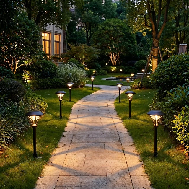 Alt view image 3 of 7 - GOLDEN STAR Low Voltage LED Pathway Lights 12V 1W 60LM 3000K Black 2Pack | Landscape Lighting Celestial Outdoor Path Lights With Stakes Connectors For Walkways Gardens Yard Borders