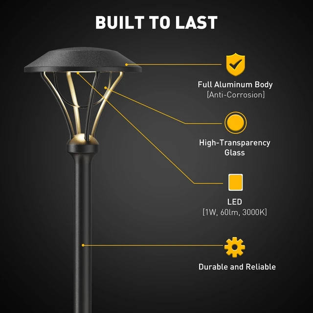 Alt view image 4 of 7 - GOLDEN STAR Low Voltage LED Pathway Lights 12V 1W 60LM 3000K Black 2Pack | Landscape Lighting Celestial Outdoor Path Lights With Stakes Connectors For Walkways Gardens Yard Borders