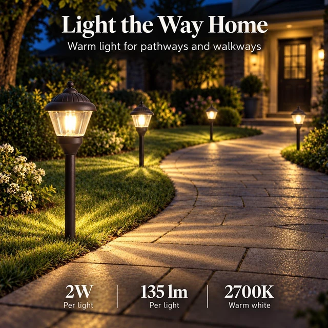 Alt view image 2 of 7 - GOLDEN STAR 12V Low Voltage Path Lights 2W Metal LED Landscape Lighting | 2700K Warm White, 135Lumen, Glass Shade, Outdoor Walkway Light with Stake & Connector for Walkway Yard Garden, 2 Pack
