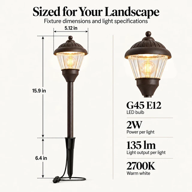 Alt view image 3 of 7 - GOLDEN STAR 12V Low Voltage Path Lights 2W Metal LED Landscape Lighting | 2700K Warm White, 135Lumen, Glass Shade, Outdoor Walkway Light with Stake & Connector for Walkway Yard Garden, 2 Pack