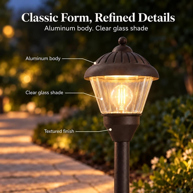 Alt view image 6 of 7 - GOLDEN STAR 12V Low Voltage Path Lights 2W Metal LED Landscape Lighting | 2700K Warm White, 135Lumen, Glass Shade, Outdoor Walkway Light with Stake & Connector for Walkway Yard Garden, 2 Pack
