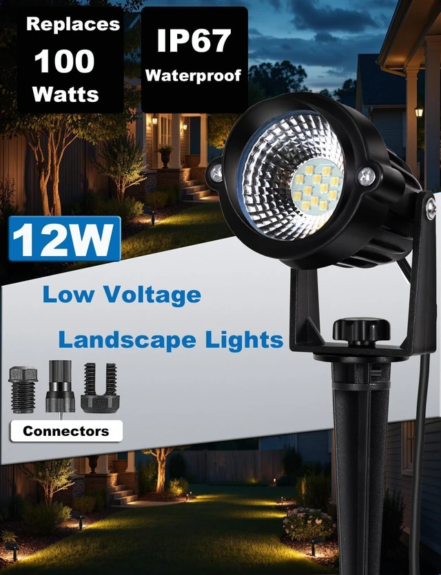 Alt view image 3 of 7 - Motrackcao 12W Landscape Lights Low Voltage LED Landscape Lighting Spotlight Waterproof Garden Pathway Christmas Decorative Lights Outdoor (Warm White 10 Pack)