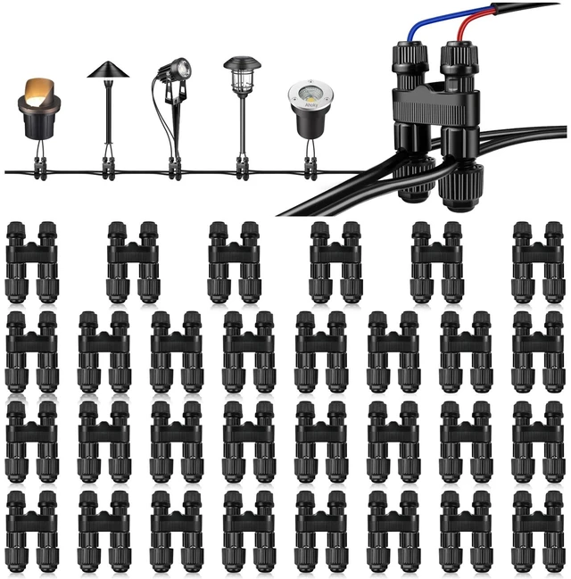 Main image of Low Voltage Wire Connectors 30 Pack, Fastlock2 Landscape Lighting Connectors, Waterproof Tool-Free Quick Connect Electrical Wire Connectors for 1218 Gauge Cable, Outdoor Garden Pathway & Yard Lights
