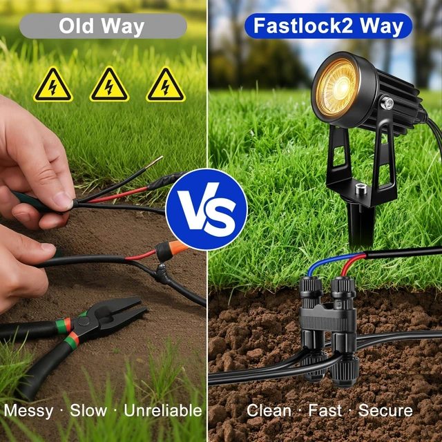 Alt view image 5 of 7 - Low Voltage Wire Connectors 30 Pack, Fastlock2 Landscape Lighting Connectors, Waterproof Tool-Free Quick Connect Electrical Wire Connectors for 1218 Gauge Cable, Outdoor Garden Pathway & Yard Lights