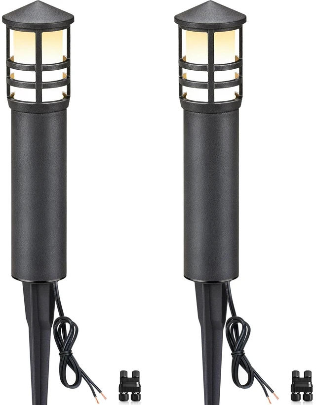 Main image of SUNVIE 2-Pack 3W LED Low Voltage Bollard Landscape Pathway Lights, Black | IP65 Waterproof, 3000K Warm White, 12-24V AC/DC, Aluminum, Outdoor Landscape Lighting for Walkway Garden Yard, with Connector