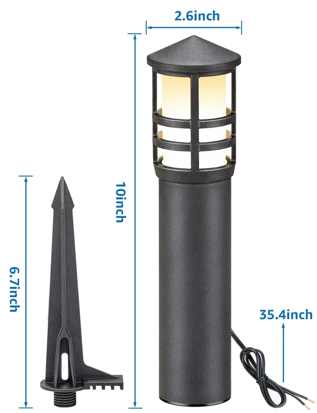 Alt view image 7 of 7 - SUNVIE 2-Pack 3W LED Low Voltage Bollard Landscape Pathway Lights, Black | IP65 Waterproof, 3000K Warm White, 12-24V AC/DC, Aluminum, Outdoor Landscape Lighting for Walkway Garden Yard, with Connector