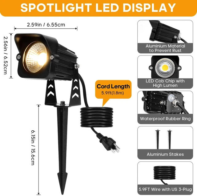 Alt view image 3 of 7 - Dusk to Dawn Outdoor Lighting,15W Spot Lights Outdoor with Photocell Sensor | 1620LM 3000K Warm White,Spotlights IP65 Waterproof, 5.91FT Cable US Plug, Landscape Lighting for Big Garden Yard Flag Tree