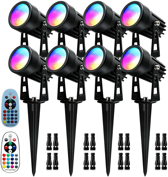 Main image of UPONELED RGBW Landscape Lights, 12V/24V Low Voltage Color Changing COB LED Spotlights, Adjustable Outdoor Uplights,IP67 Waterproof Outdoor Garden Yard Tree Pathway Lights (8 Pack)