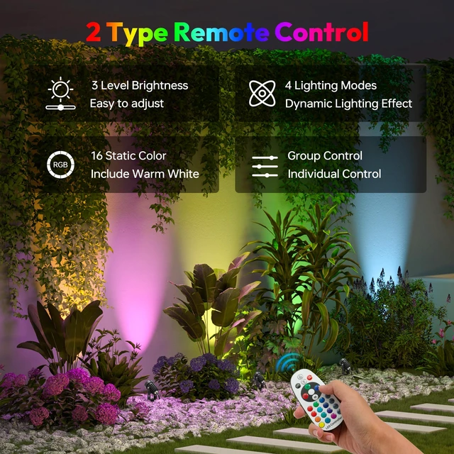 Alt view image 3 of 7 - UPONELED RGBW Landscape Lights, 12V/24V Low Voltage Color Changing COB LED Spotlights, Adjustable Outdoor Uplights,IP67 Waterproof Outdoor Garden Yard Tree Pathway Lights (8 Pack)